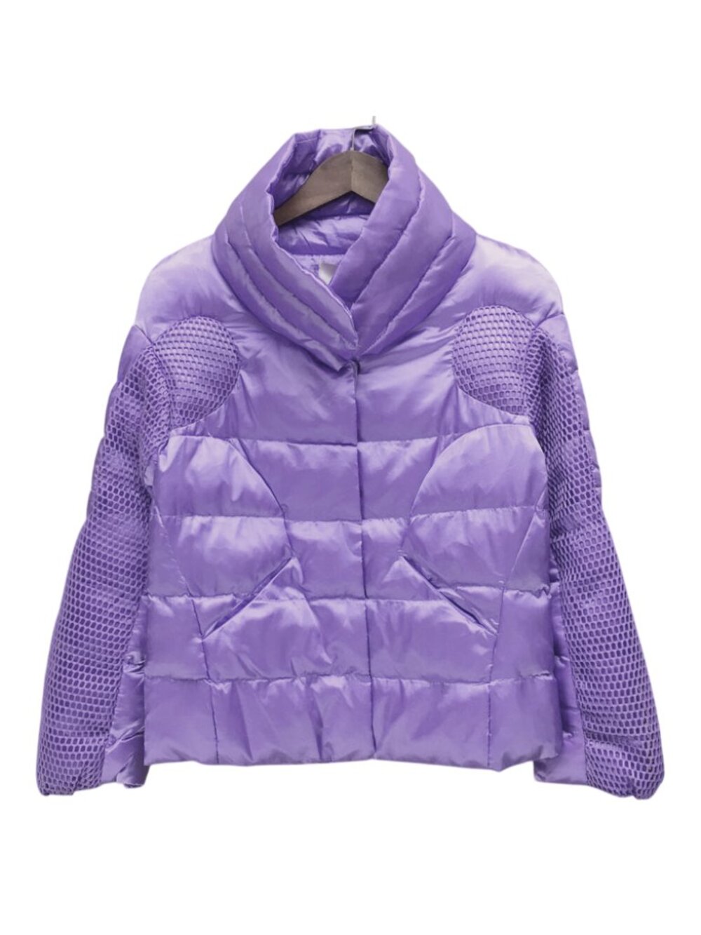 avant garde net paneled puffer jacket